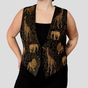 Vintage 90s Safari Animal Tapestry Vest